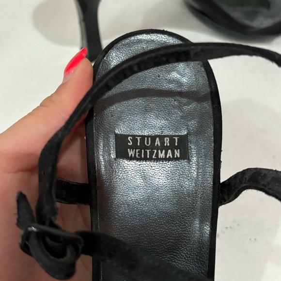 STUART WEITZMAN Women’s Black Velvet Strappy Leather Soles Heels - size 7 - Picture 5 of 6